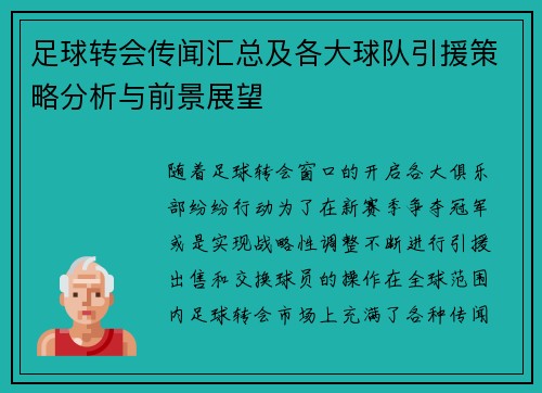 足球转会传闻汇总及各大球队引援策略分析与前景展望