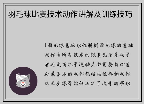 羽毛球比赛技术动作讲解及训练技巧